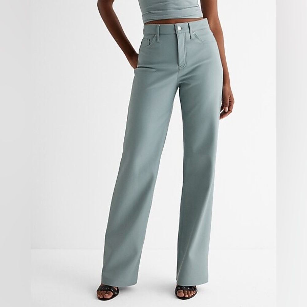 Vegan Leather Teal Wide Leg Pants - Picture 2 of 4